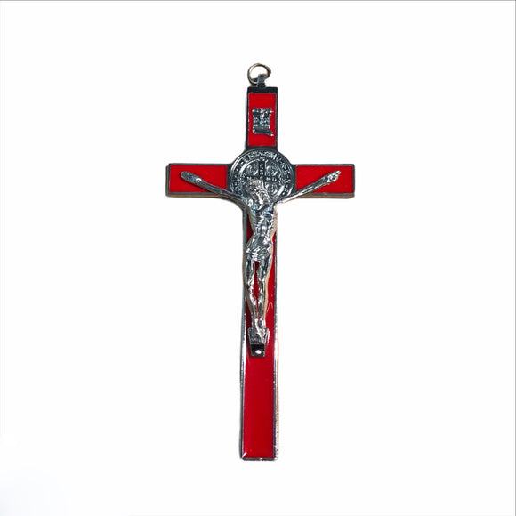 Glossy Red Crucifix w/ Silver Jesus