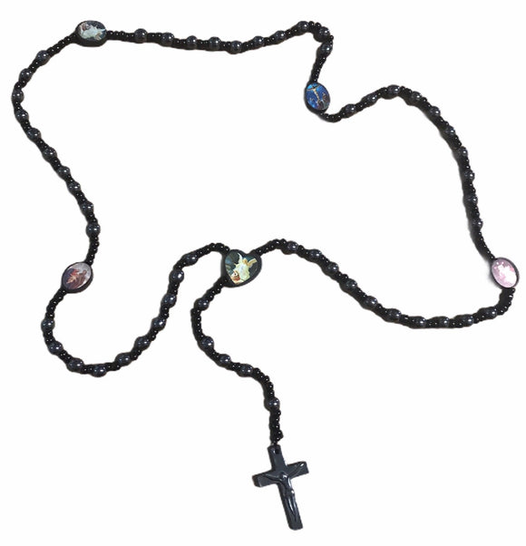 Black Rosary w/ Heart & Saints
