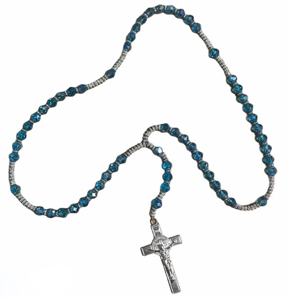 Thick Clear Blue Rosary w/ Silver Detailing