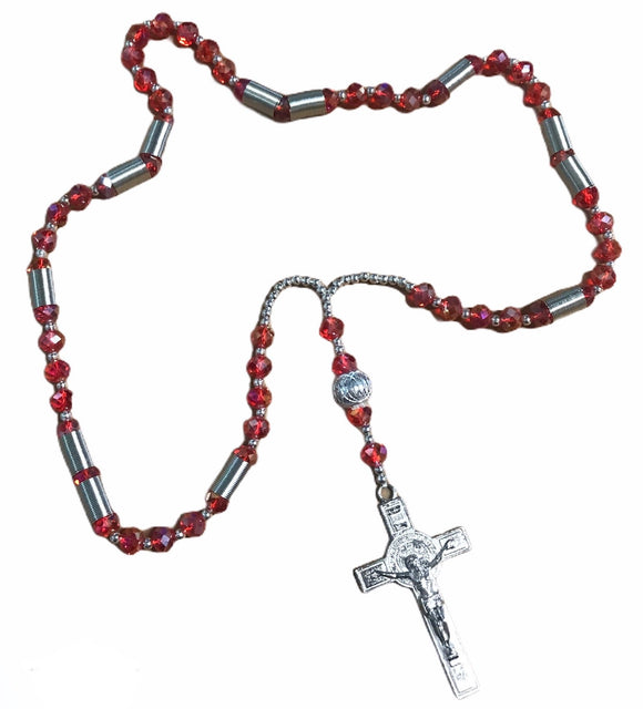 Thick Clear Red Rosary w/ Silver Detailing
