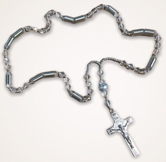 Thick Clear Rosary w/ Silver Detailing