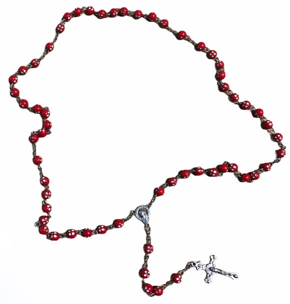 Red Rosary w/ Silver Polka Dots